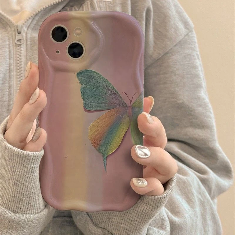 彩虹蝴蝶苹果15手机壳iPhone14防摔保护软壳适用华为vivo小米oppo