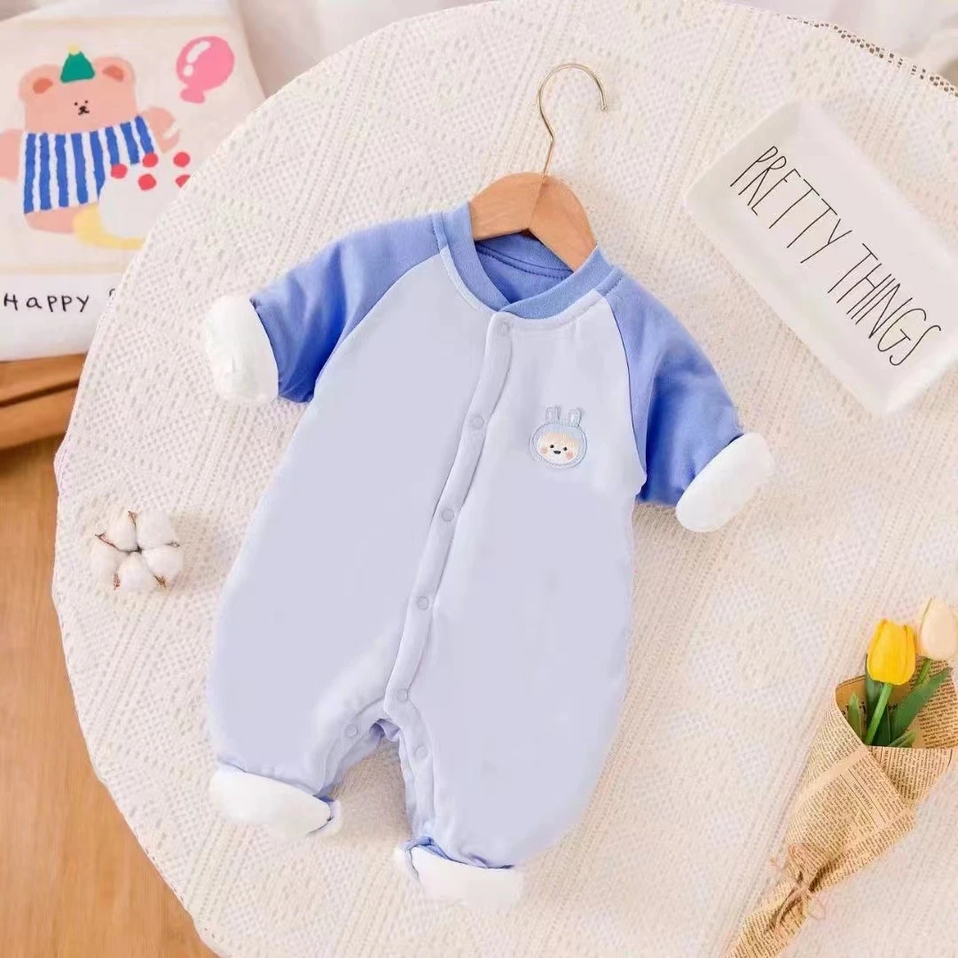 02粉蓝抗菌面料棉爬服婴儿加厚保暖冬季