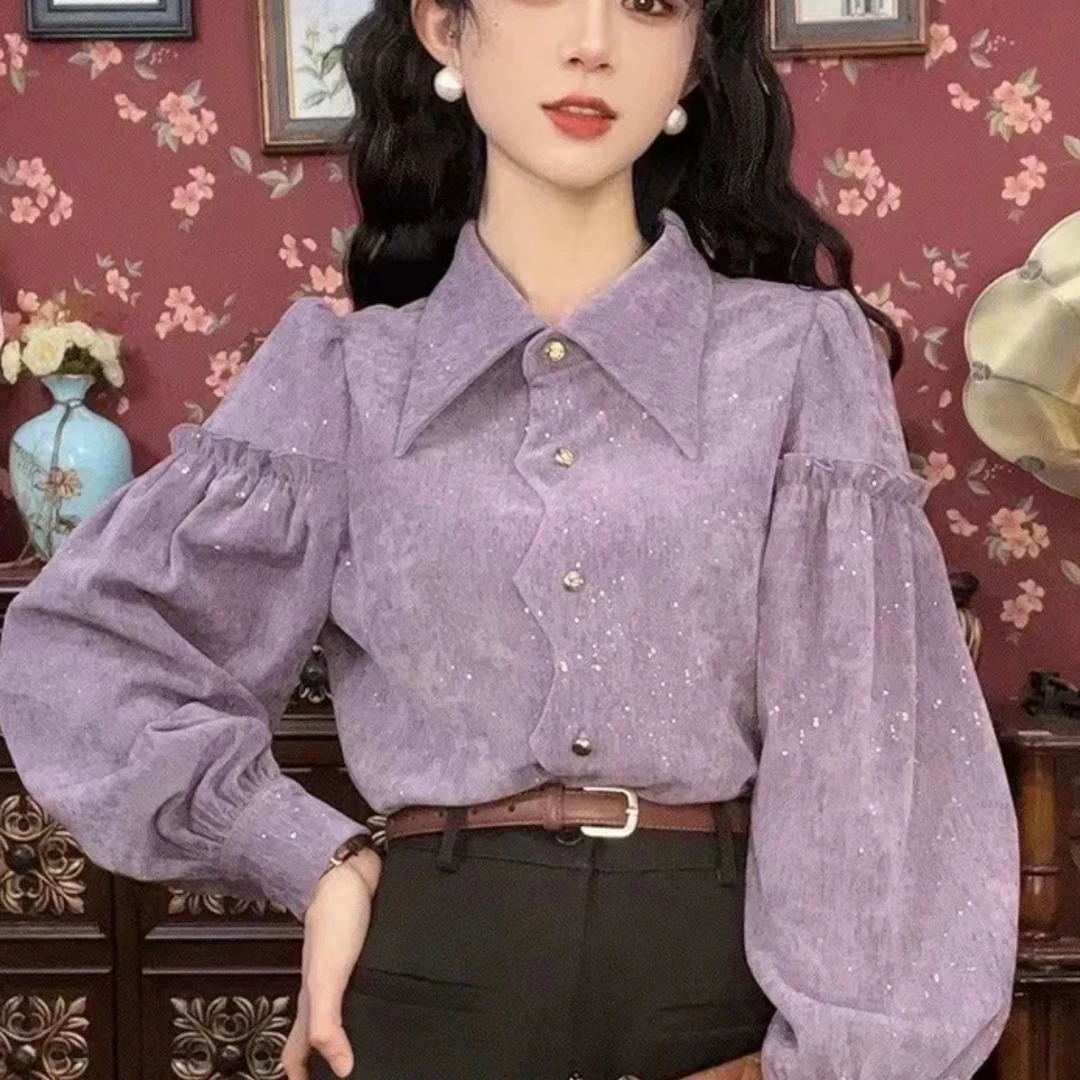 Z639港风复古高级感显瘦衬衫女春季新款今年流行洋气小衫