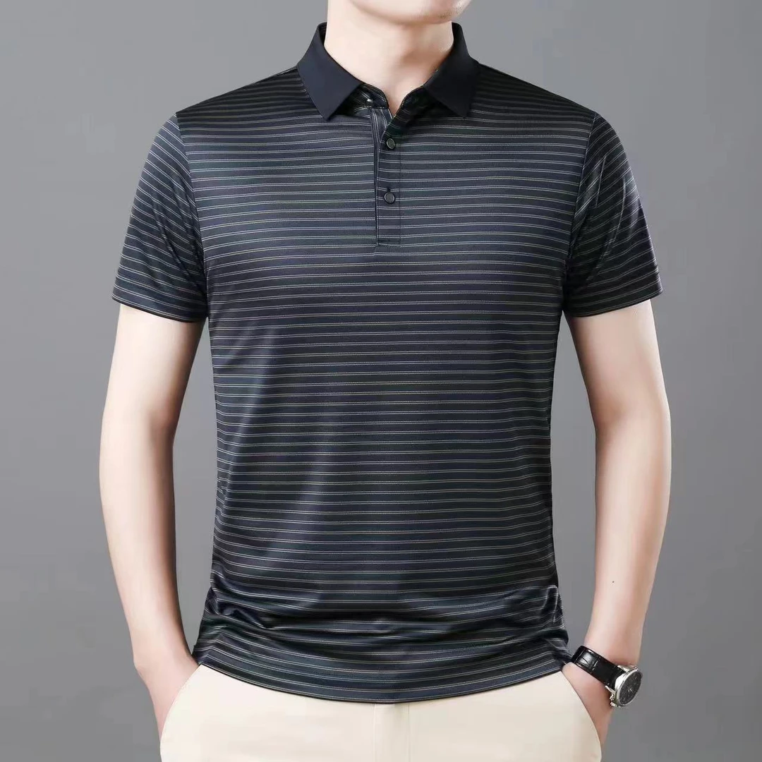 6A级桑蚕丝商务休闲夏装短袖条纹款polo衫（099）