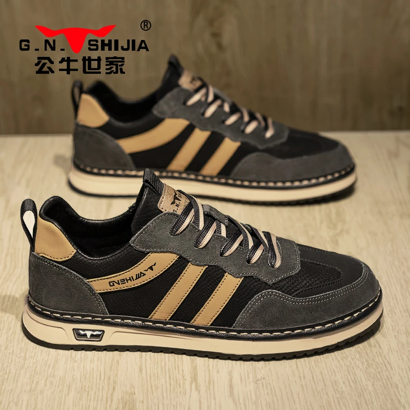 公牛世家秋季男士休闲鞋复古美式德训鞋男款潮流时尚百搭平底工地