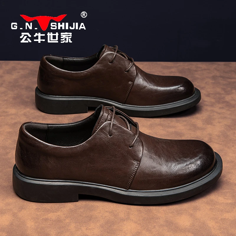 公牛世家男士秋冬商务软底英伦百搭增高结婚新郎鞋子休闲男皮鞋子