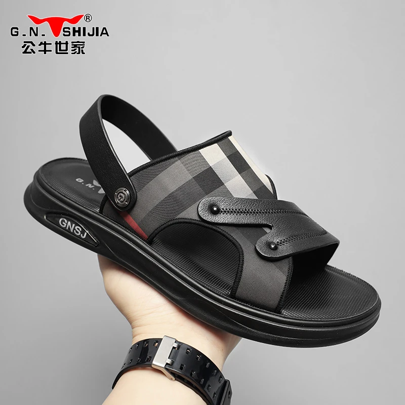 公牛世家爸爸鞋凉鞋男夏季新款开车防滑防臭户外专用沙滩皮凉鞋