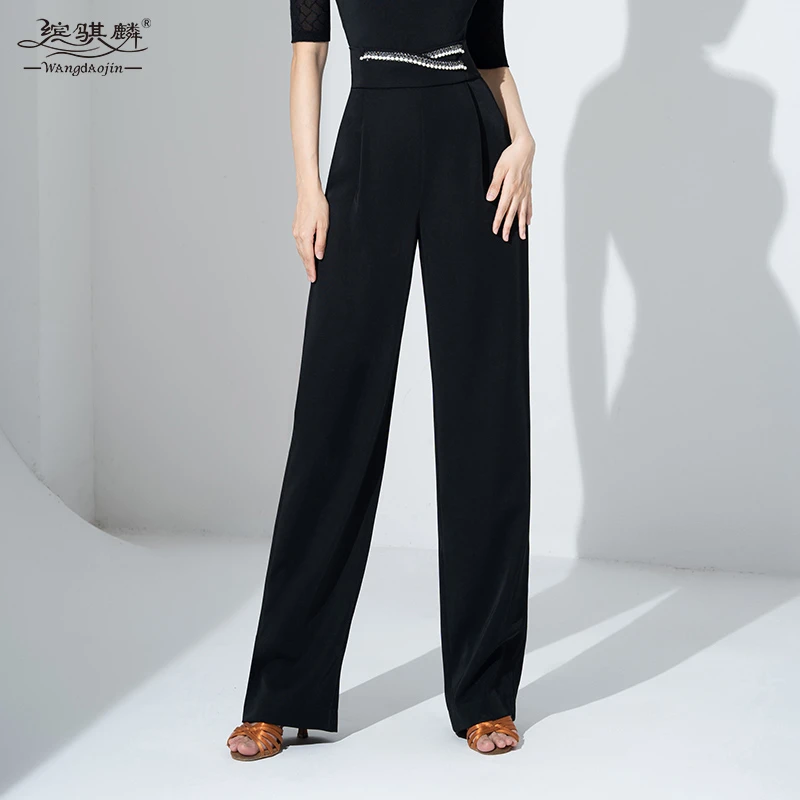 摩登舞裤子女高腰高端国标舞阔腿裤交谊舞长裤拉丁舞蹈练功裤新款