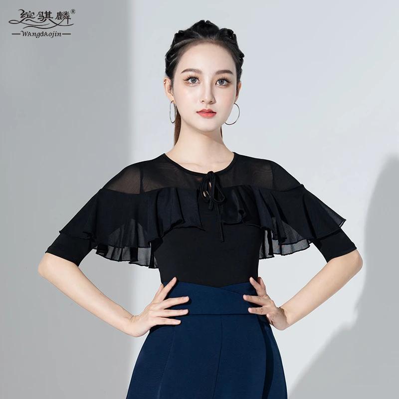 拉丁舞上衣新款荷叶边摩登舞服吉特巴舞上装国标交谊舞练功演出服