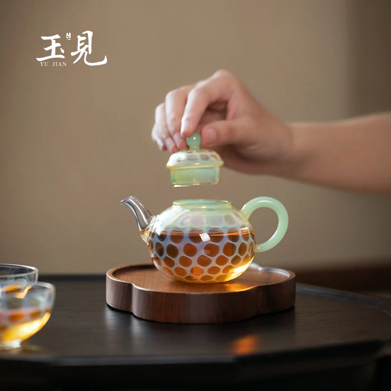 北大史玉见新款玻璃泡茶壶纯手工熏银一人用小泡壶轻奢迷你花茶壶