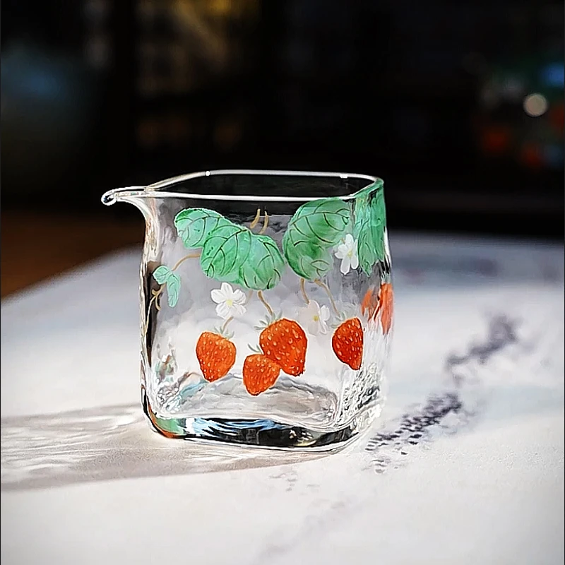 景德镇手绘草莓玻璃公道杯家用轻奢小众分茶器加厚耐热匀杯茶海