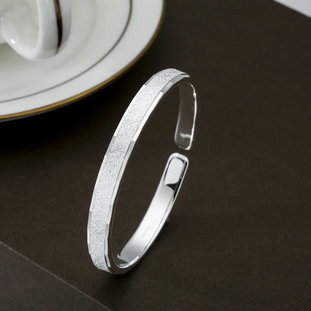 足银手镯 足银9999 开口镯女实心百搭手镯送老婆送女友礼物可调节