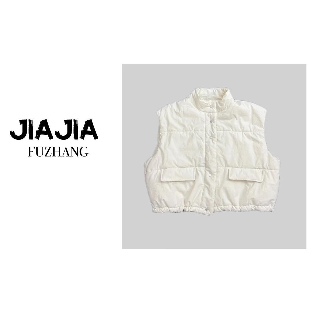 现货   冬季小板棉马甲显瘦立领抽绳纯色保暖短款马甲女时尚百搭