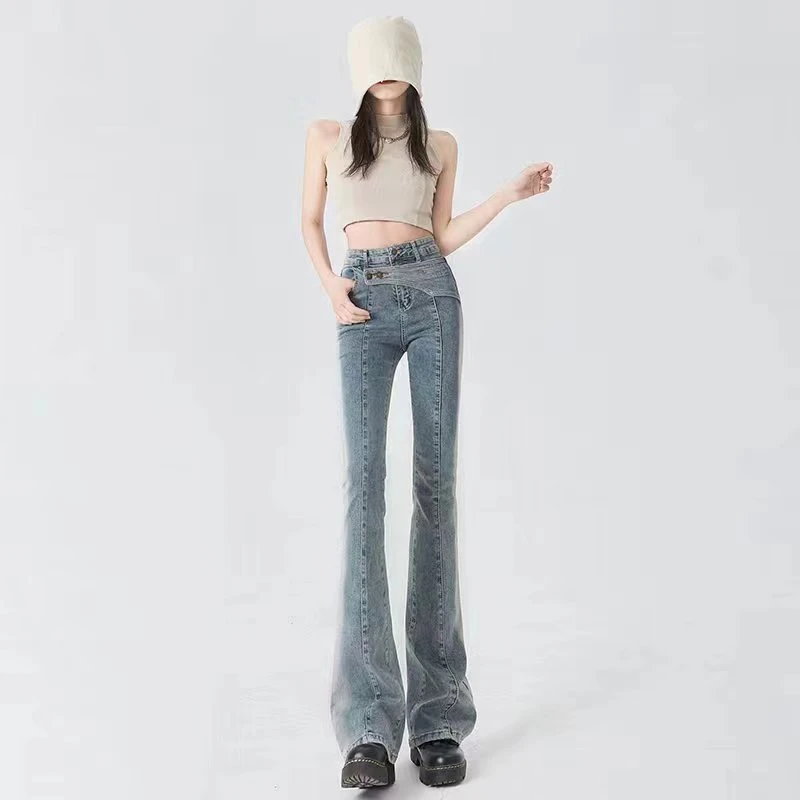 修容喇叭裤设计款牛仔裤时尚修身-915弹力显瘦微喇叭