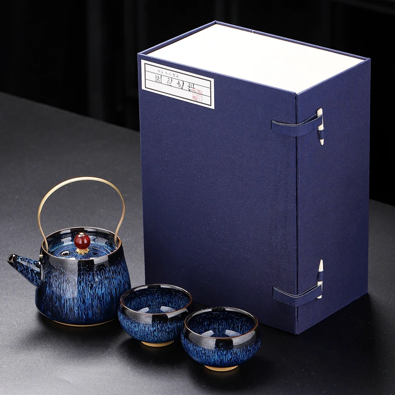 窑变陶瓷茶具小套装提梁壶两杯中式家用办公室便捷功夫茶杯泡茶壶
