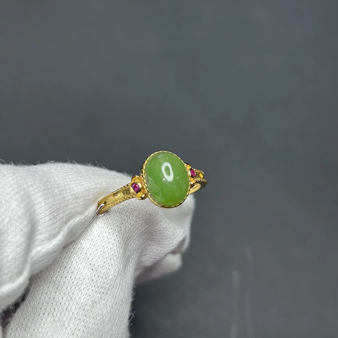 S925银和田玉(碧玉)戒指开口【多样性发一】【HTY007】