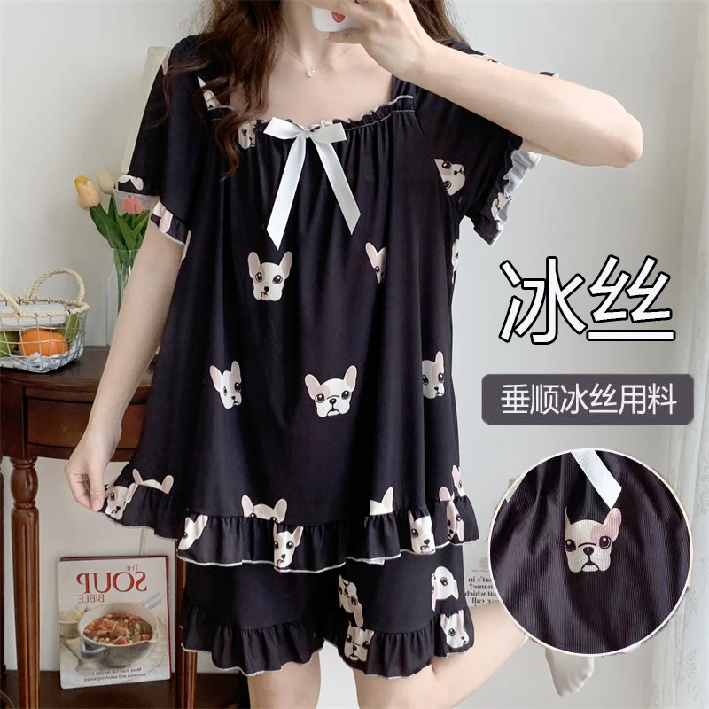 超大码300斤凉感冰丝睡衣女夏季200斤新款学生网红短袖家居服套装