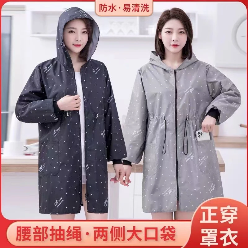 秋冬修身防水防油束腰款正穿衣罩衣可调节围裙洋气时尚高档年轻