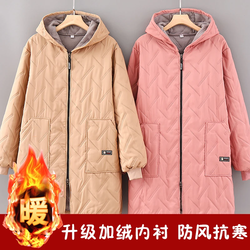 加绒长袖保暖罩衣防寒外穿棉袄宽松舒适连帽加厚工作服女骑车防风
