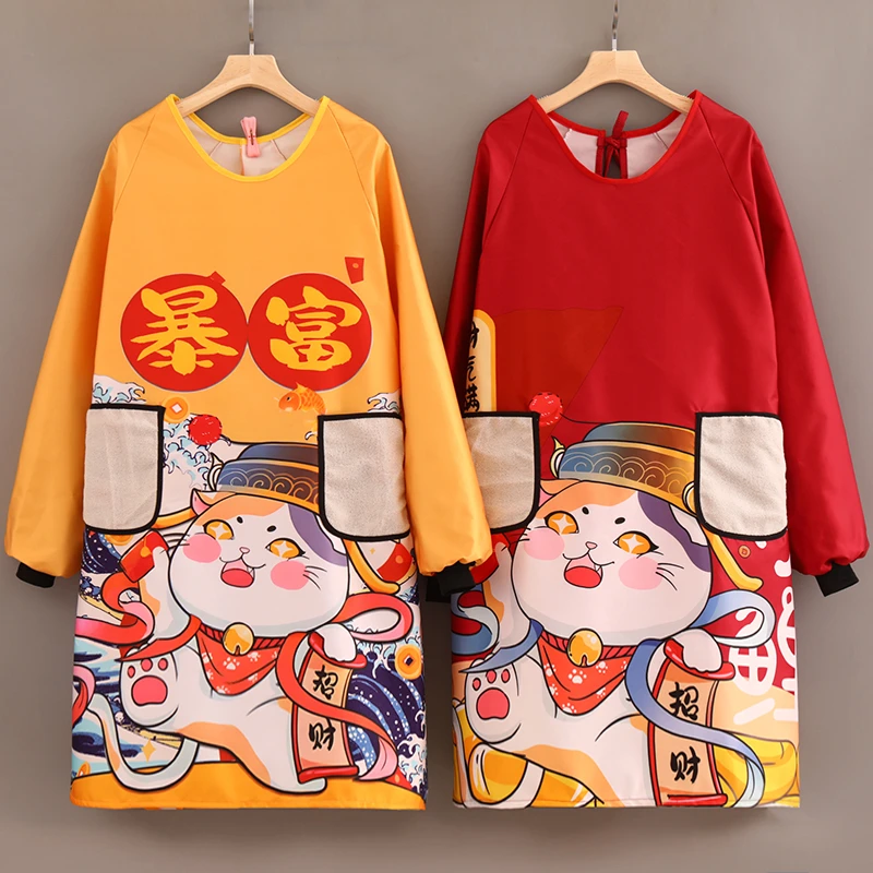 罩衣防水围裙防油新款时尚厨房做饭国潮家用耐脏全身长袖定制LOGO