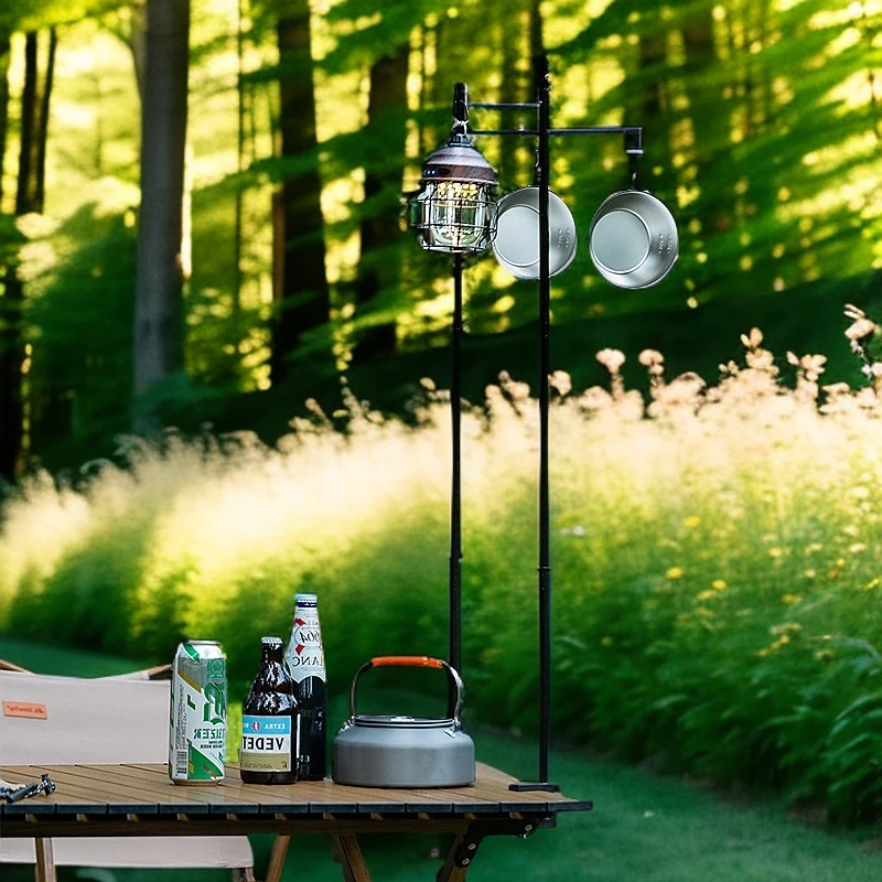 折叠灯杆灯架露营便携桌面地面固定灯架夜市摆摊营地灯架挂钩户外