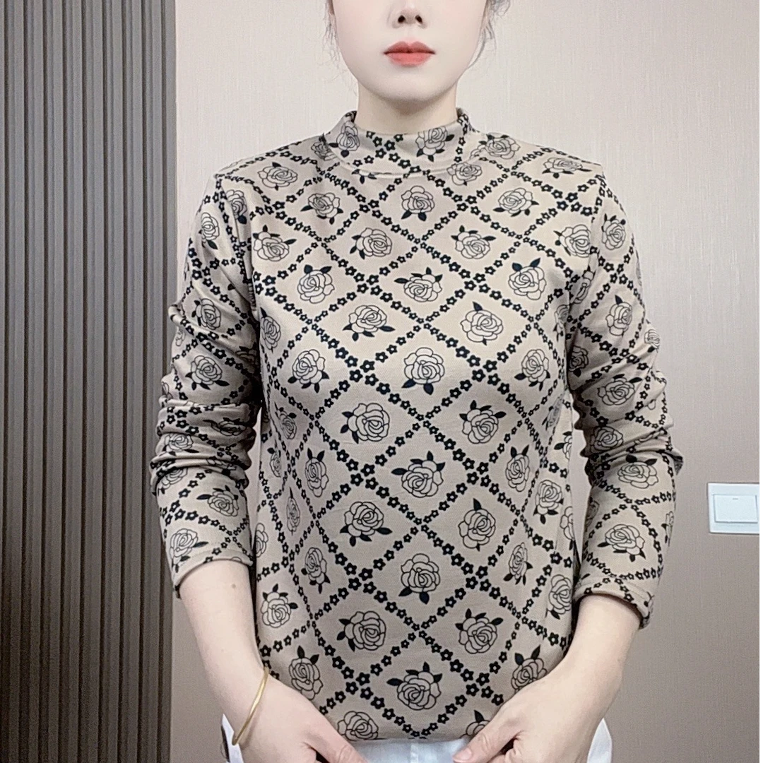 加绒加厚中老年女装小衫休闲保暖打底衫