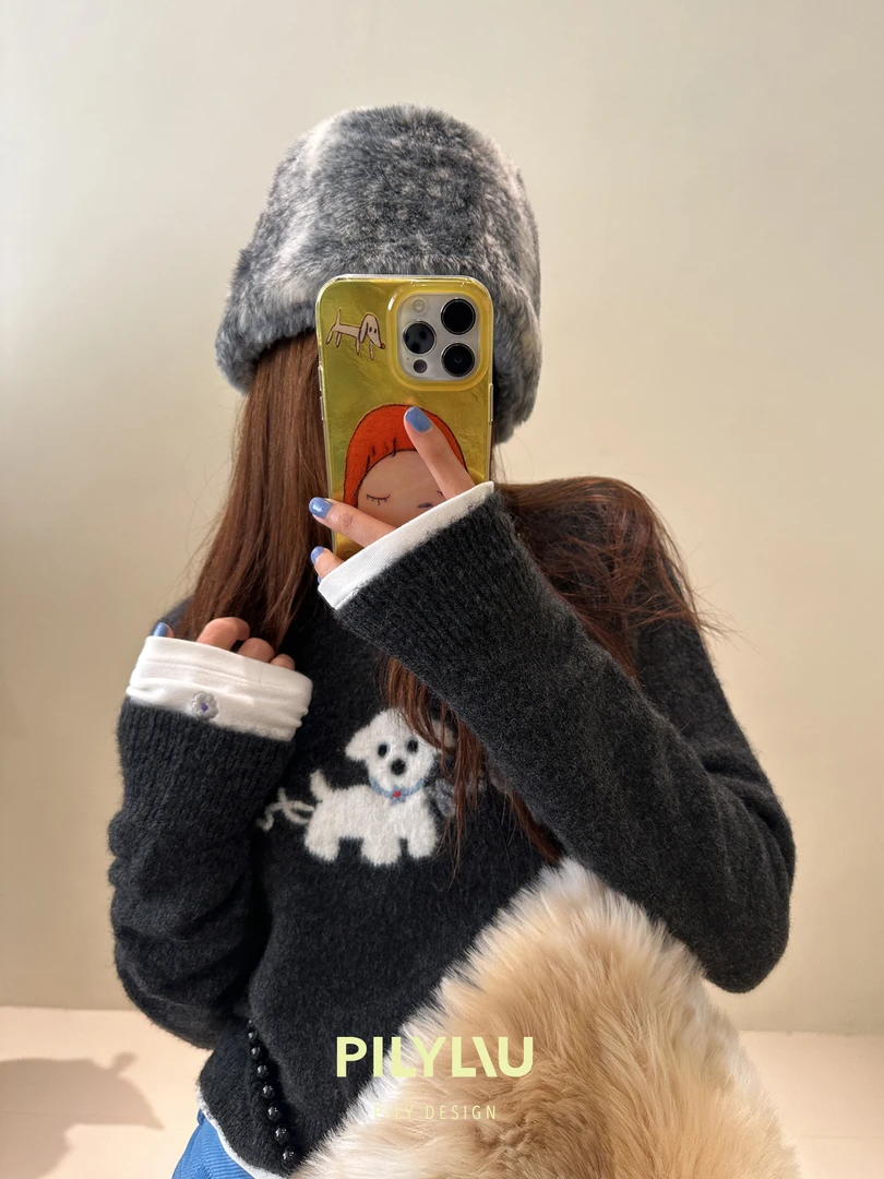 PILYLIU原创设计师品牌 手工小狗刺绣毛衣 软糯肉乎乎亲肤轻软