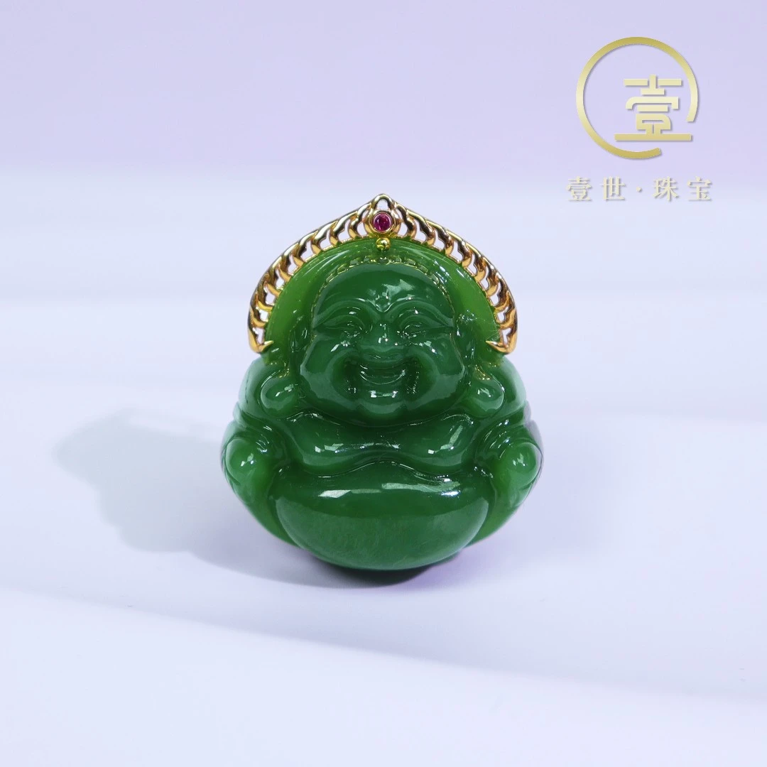 和田玉佛公18k金镶嵌