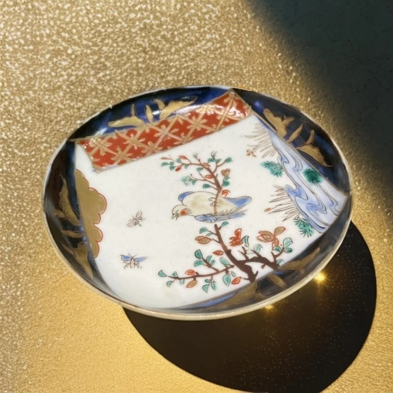 日本大正时期满绘花鸟画片盘一个，年代物有窑点窑沾，品相尺寸如图