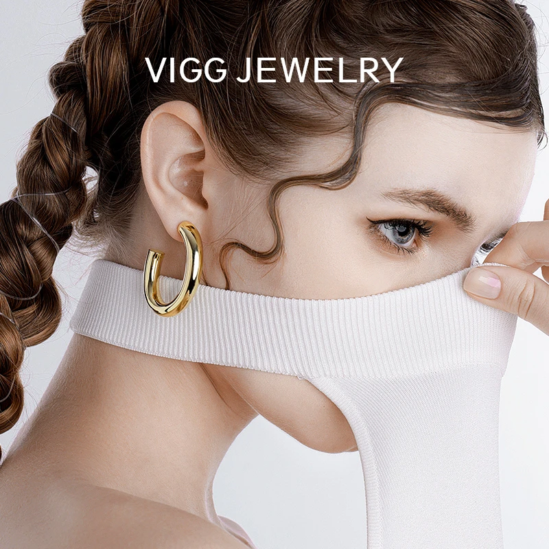 VIGG 铜合金耳饰 拱形耳钉轻奢简 轻奢简约耳环时尚