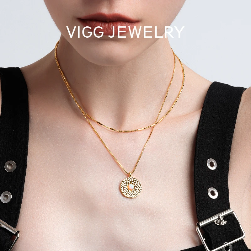 VIGG 铜合金项链 日晕项链叠戴小i 轻奢简约项链耳环时尚百搭饰品