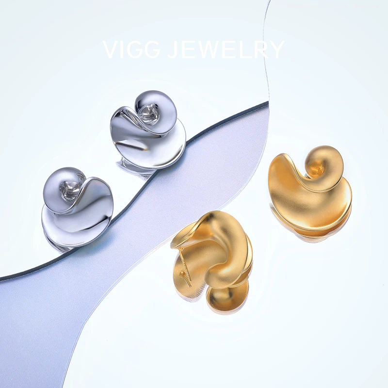 VIGG 铜合金耳饰  螺旋耳钉时尚百搭饰品设计感简约流体设计感