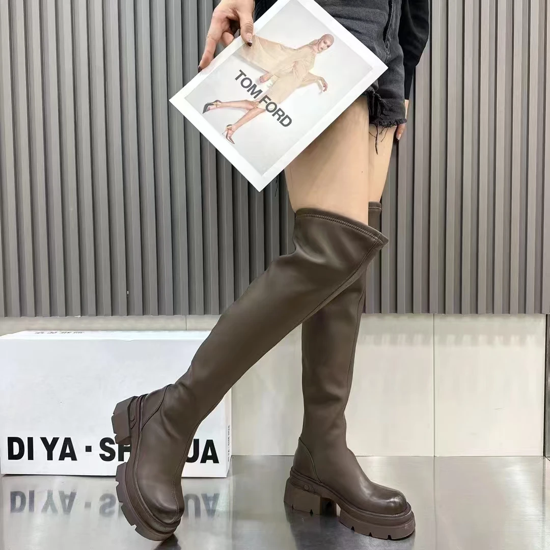 A-115过膝长筒靴女年新款秋冬加绒厚底显瘦弹力瘦瘦靴长筒靴子