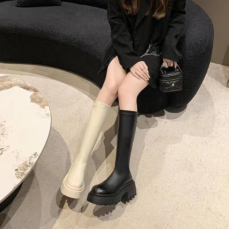 增高8厘米长筒靴子女2023秋冬新款厚底小个子显瘦高筒长靴A128