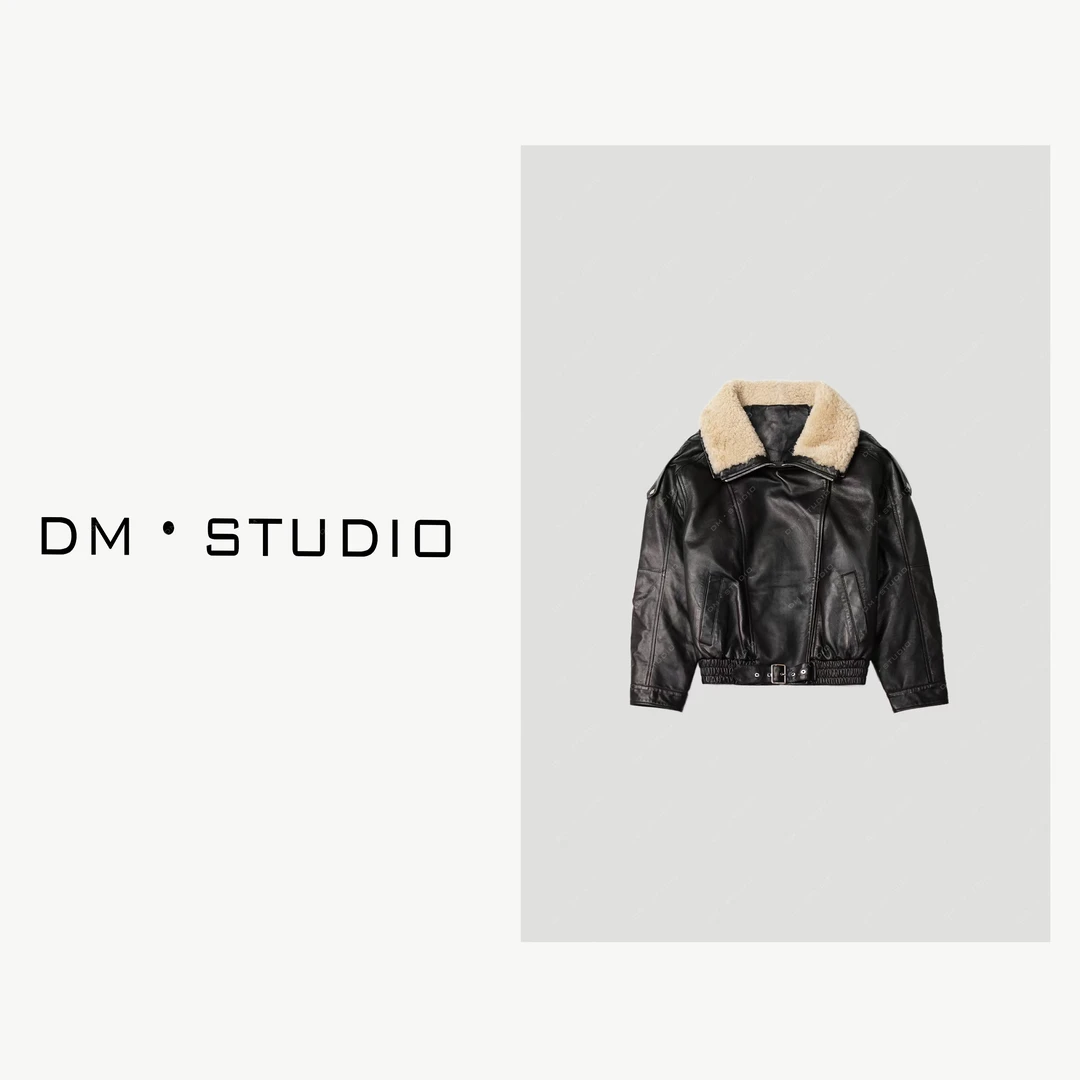 DEDM-DM•STUDIO/秋冬机车款高级感皮毛一体翻毛领鹅绒皮衣（087）