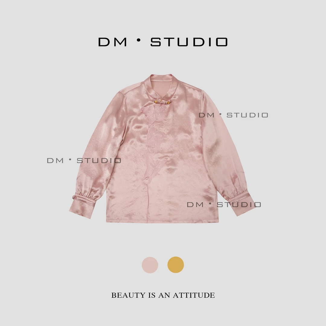 DEDM-DM•STUDIO/新中式国风设计感蝴蝶盘扣100%醋酸衬衫（2353）