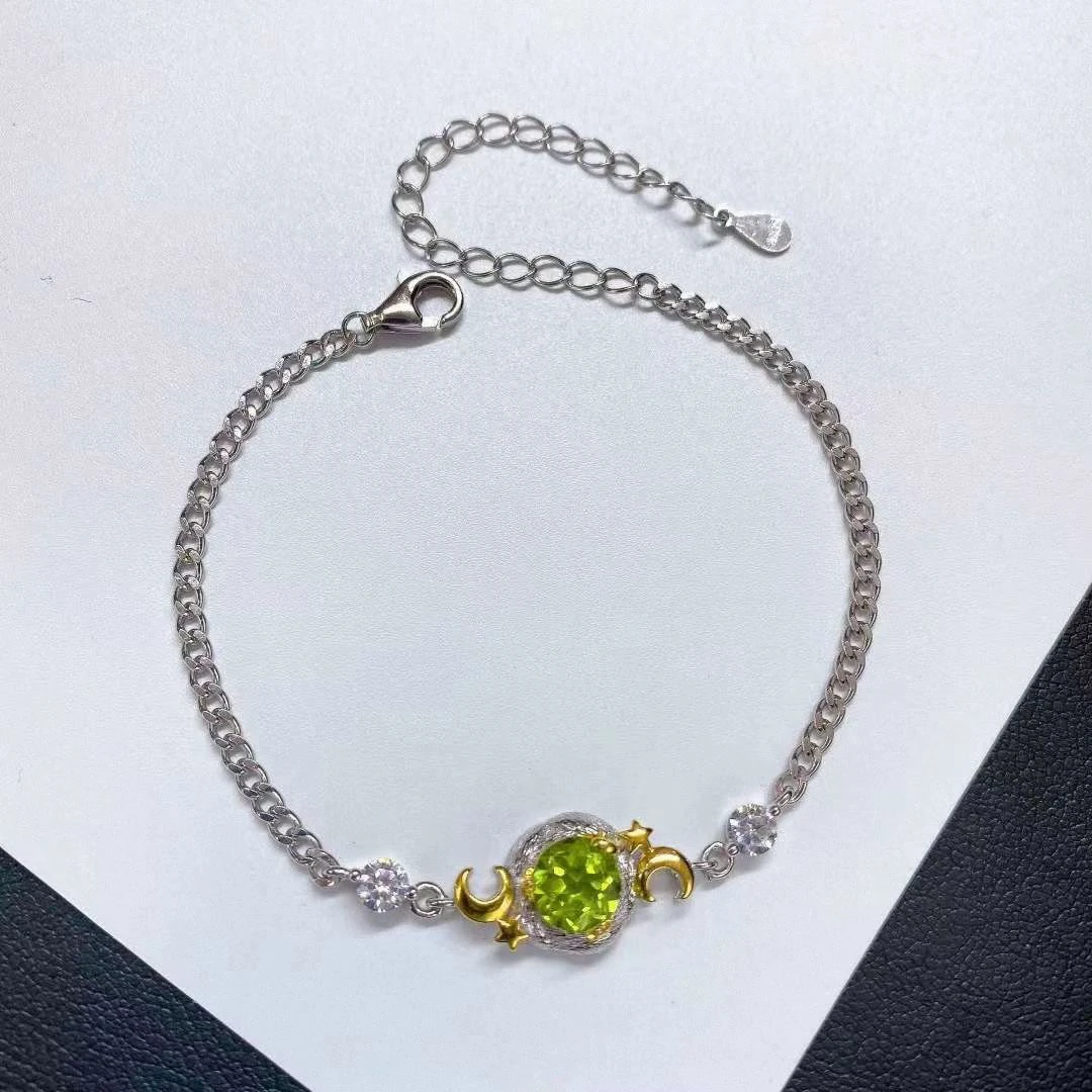 星月天然橄榄石手链s925银6mm创意个性时尚百搭（需要证书备注）Y