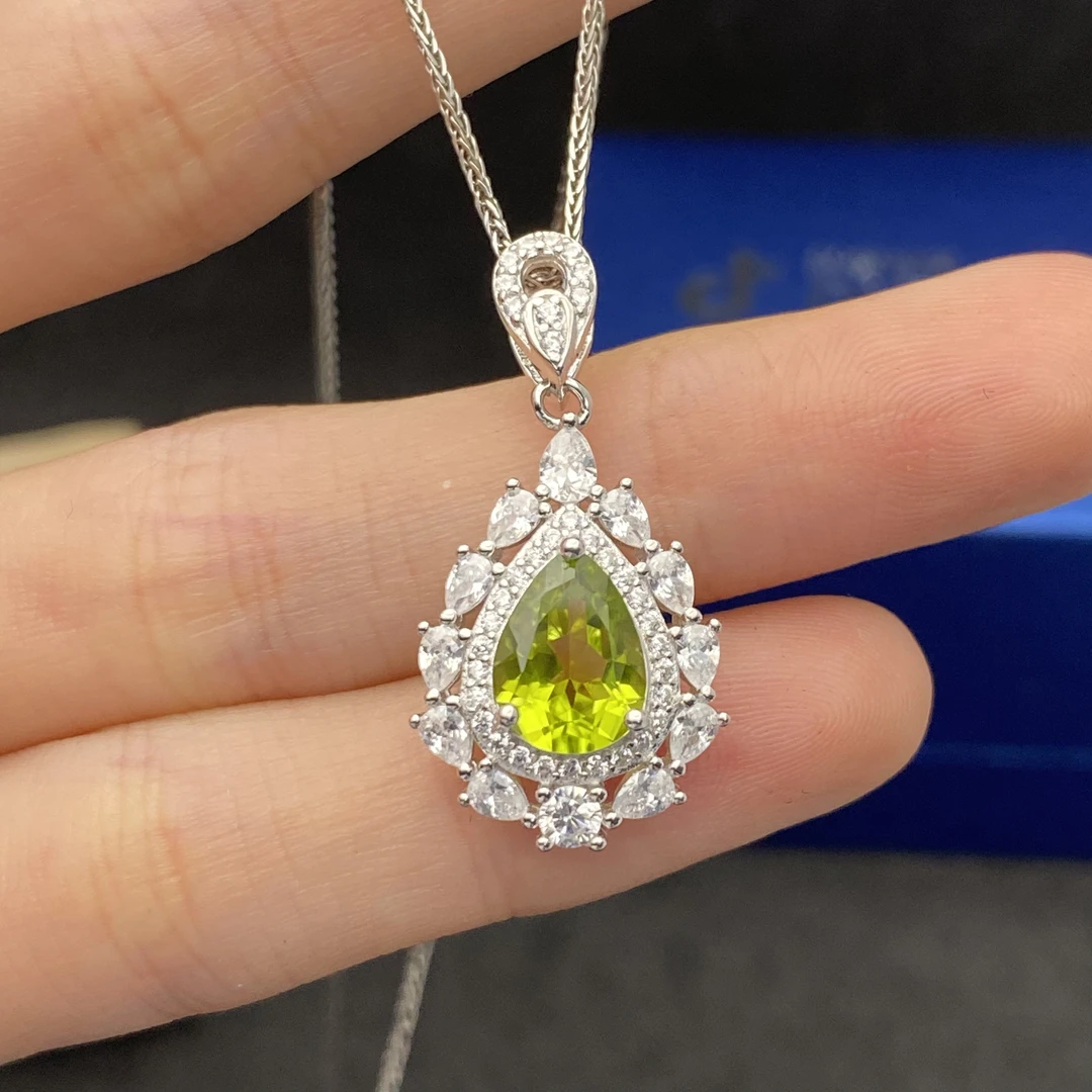 天然橄榄石吊坠（不含链）s925银7*9mm轻奢精致气质优雅时尚百搭Y2