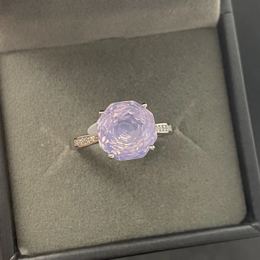 玫瑰花切工天然紫玉晶戒指s925银10*10mm轻奢时尚百搭一物一证