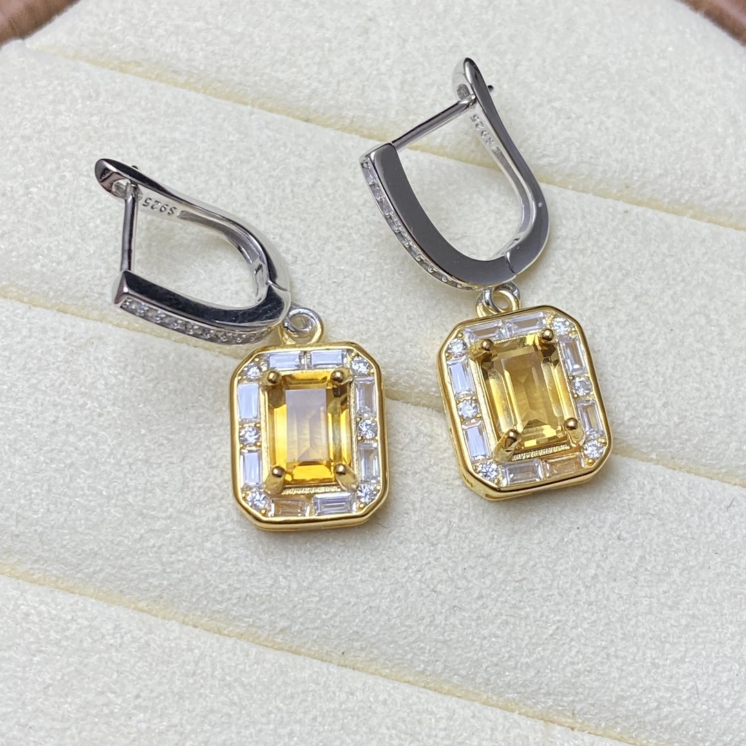 天然黄水晶耳饰s925银6*8mm方形轻奢时尚百搭（需要证书备注）D