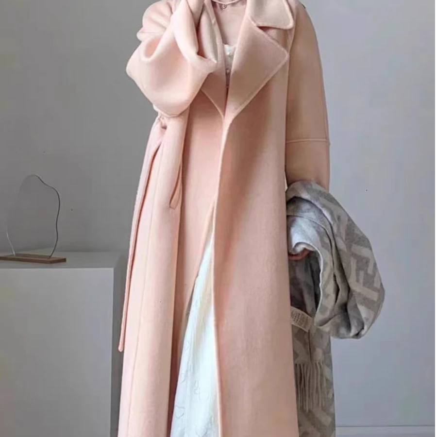 【T421-T430】2024韩版长款双面毛呢秋冬中长款