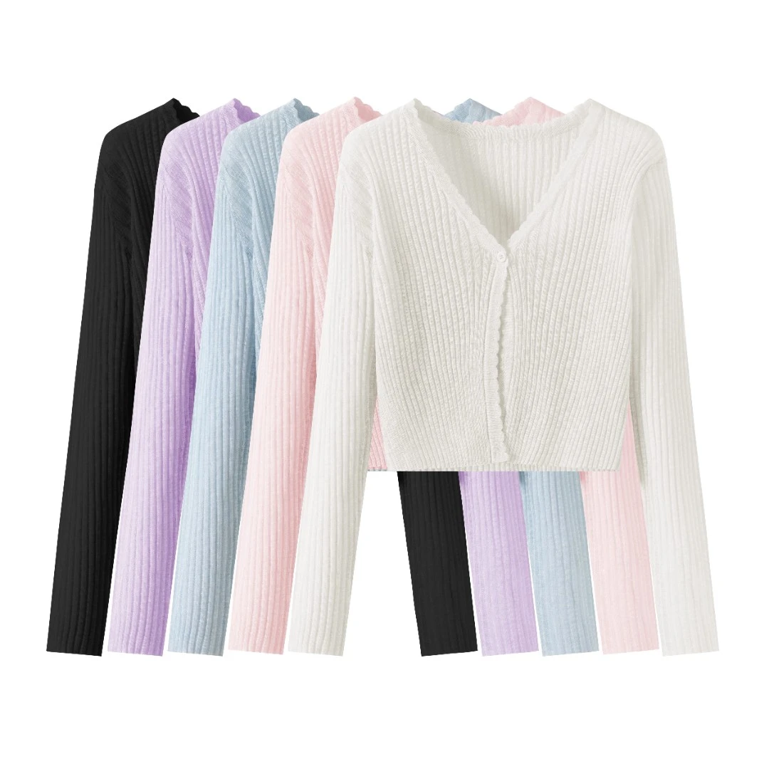 安南AN【甜心猎手】A3822韩版时尚百搭甜美少女温婉纯色针织开衫