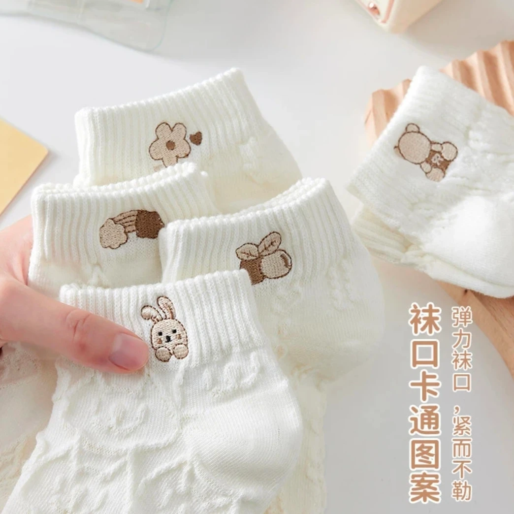 夏季薄款浅口卡通图案透气可爱白袜