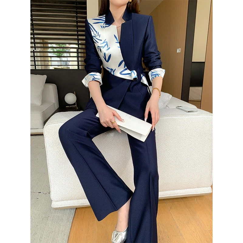 【高端气质】2025新款藏青色西装套装女职业女神范原创设计师款西服