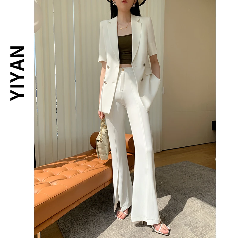 【高端气质】白色西服套装女夏季薄款2025时尚两件套短袖西装外套装