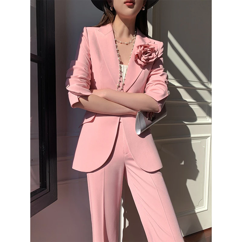 【高端气质】粉色西服套装女时尚美业服装职业装气质女神范正装西装