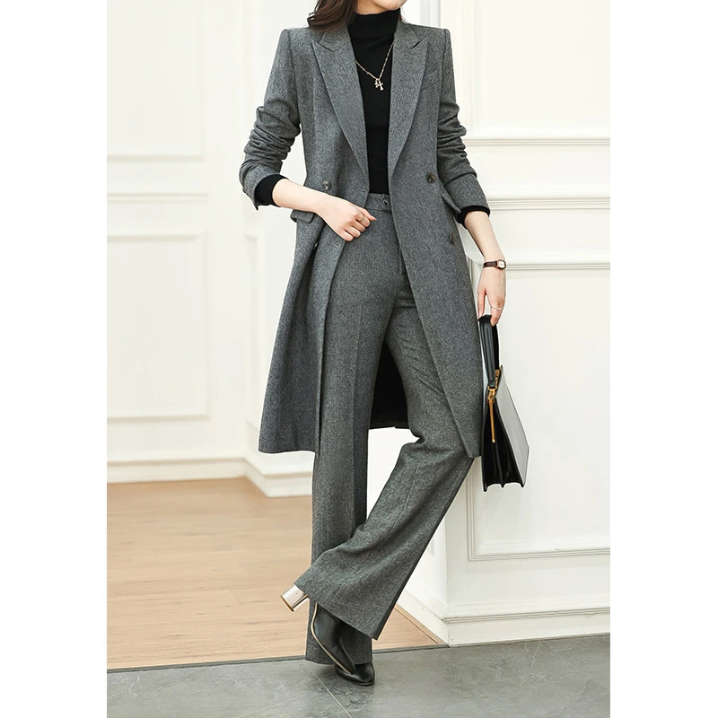 【高端气质】毛呢西装套装女秋冬2025新款长款休闲职业西服外套女