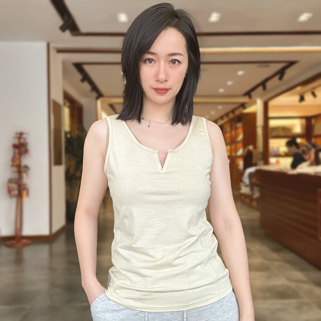 櫟丝御锦柞蚕丝【 断码微瑕福利】女V领砍袖背心9624C906