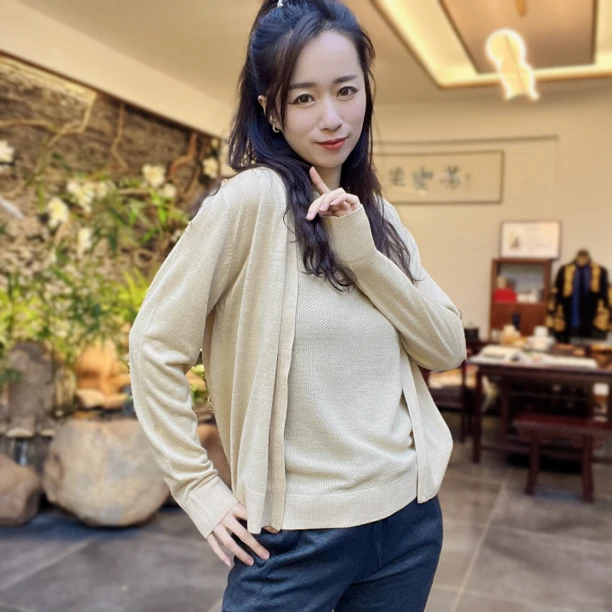 櫟丝御锦天然柞蚕丝女针织衫外套开衫外搭润肤1-20