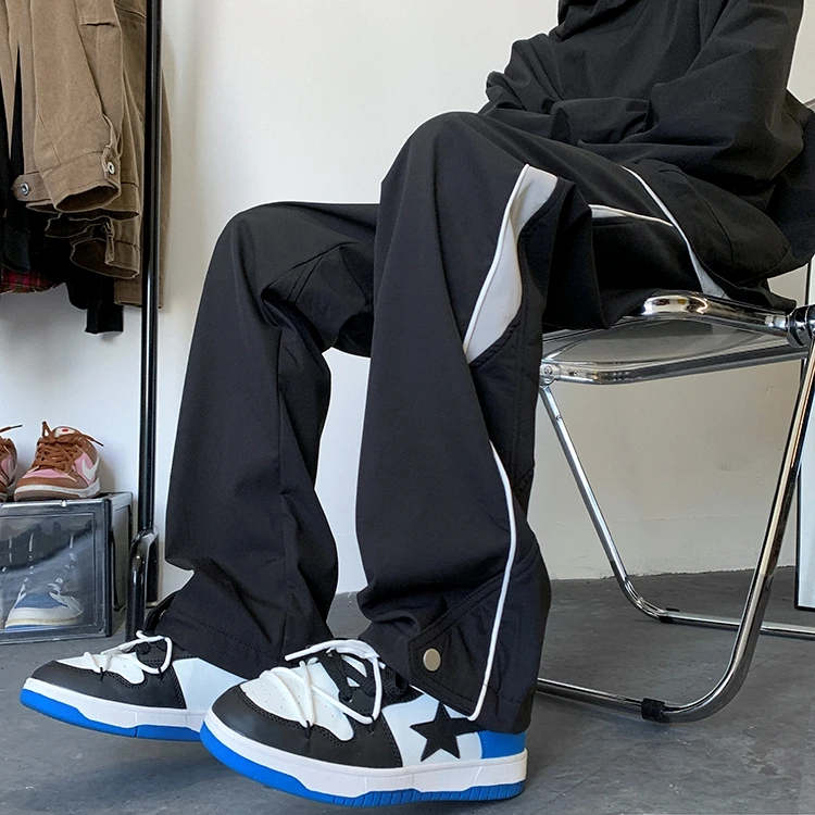 软壳防水冲锋裤子男冬季加绒加厚排扣设计感直筒裤美式vibe休闲裤