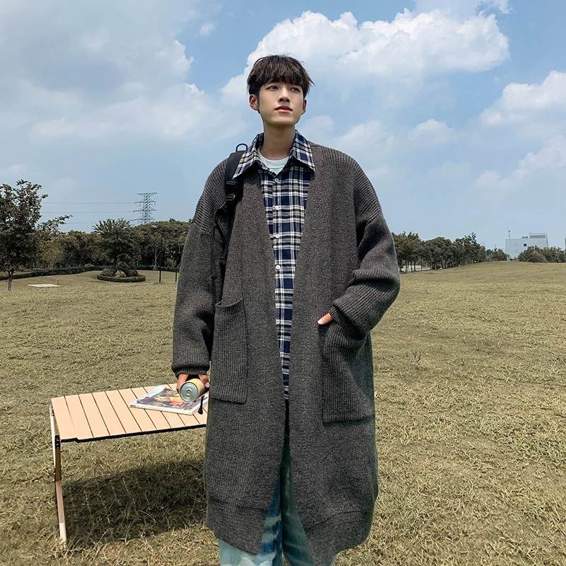 秋冬季新款软糯慵懒风宽松气质开衫针织毛衣开衫中长款大口袋外套