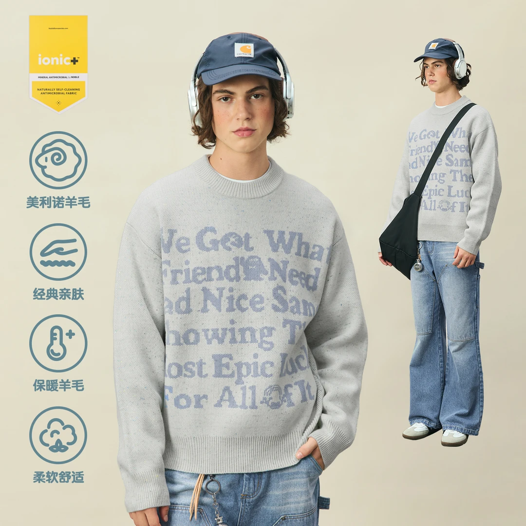 MYSAMESAME24AW升级加厚抗菌羊毛混纺字母提花圆领基础毛衣K117