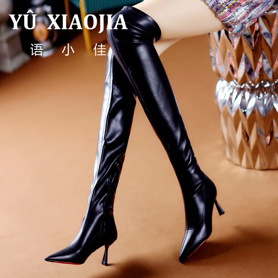 6CM[已开价]细跟骑士靴女2024年冬季宴会尖头中跟过膝靴子XDM589
