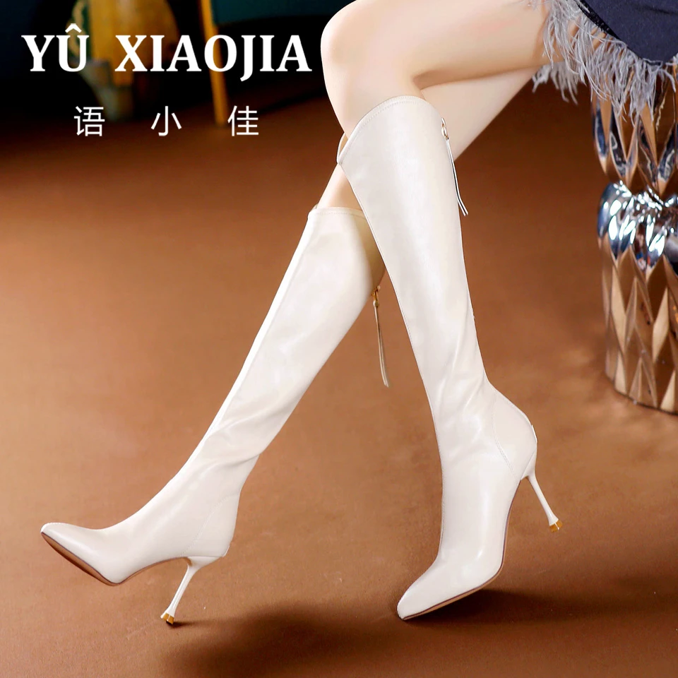 7CM[已开价]细跟弹力瘦腿靴加绒2025秋冬季尖头高跟长筒靴子L3157